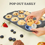 Silicone Muffin Pans for Baking with Metal Frame, Egg Bite Molds, Cupcake Pans 12 Regular Size, Muffin Tins Easy to Pop Nonstick Non Toxic Bakeware for Oven,Blue