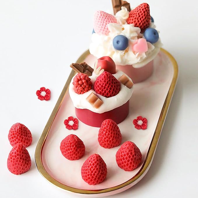 5 PCS Strawberry Baking Molds, Flowers Silicone Mold 3D Edible Strawberry Fruit Fondant Molds for Chocolate Candy Cupcake Cake Decoration Soap Wax Clay Resin Candle Making