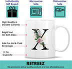 Retreez Initial A-Z Floral Botanical Bouquet Alphabet Monogrammed Monogram Mug 11 Oz Ceramic Tea Coffee Mugs - Appreciation Thank You Wedding Birthday Gifts for her friend coworker sister - X Initial