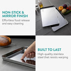 Navaris Half Sheet Baking Pan Breading Trays w Racks - Stainless Steel Baking Sheet with Wire Rack Insert for Oven Cooking - Cookie Bacon Tray - Set of 4 15.7x11.8 (40x30cm)