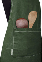 AMOUR INFINI Cotton Solid Aprons for Women with Pocket, Adjustable Strap and Waist Ties Washed Chef Aprons for Cooking, Baking and Gardening (27.5x33 Inches - Green)