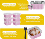 50 Pack Square Mini Cake Pans with Lids,Mini Loaf Pans with Lids,Aluminum Foil Baking Cups,Disposable Ramekins Cupcake Cups,Dessert Cups for Wedding Birthday Party Picnics,5oz (Pink)