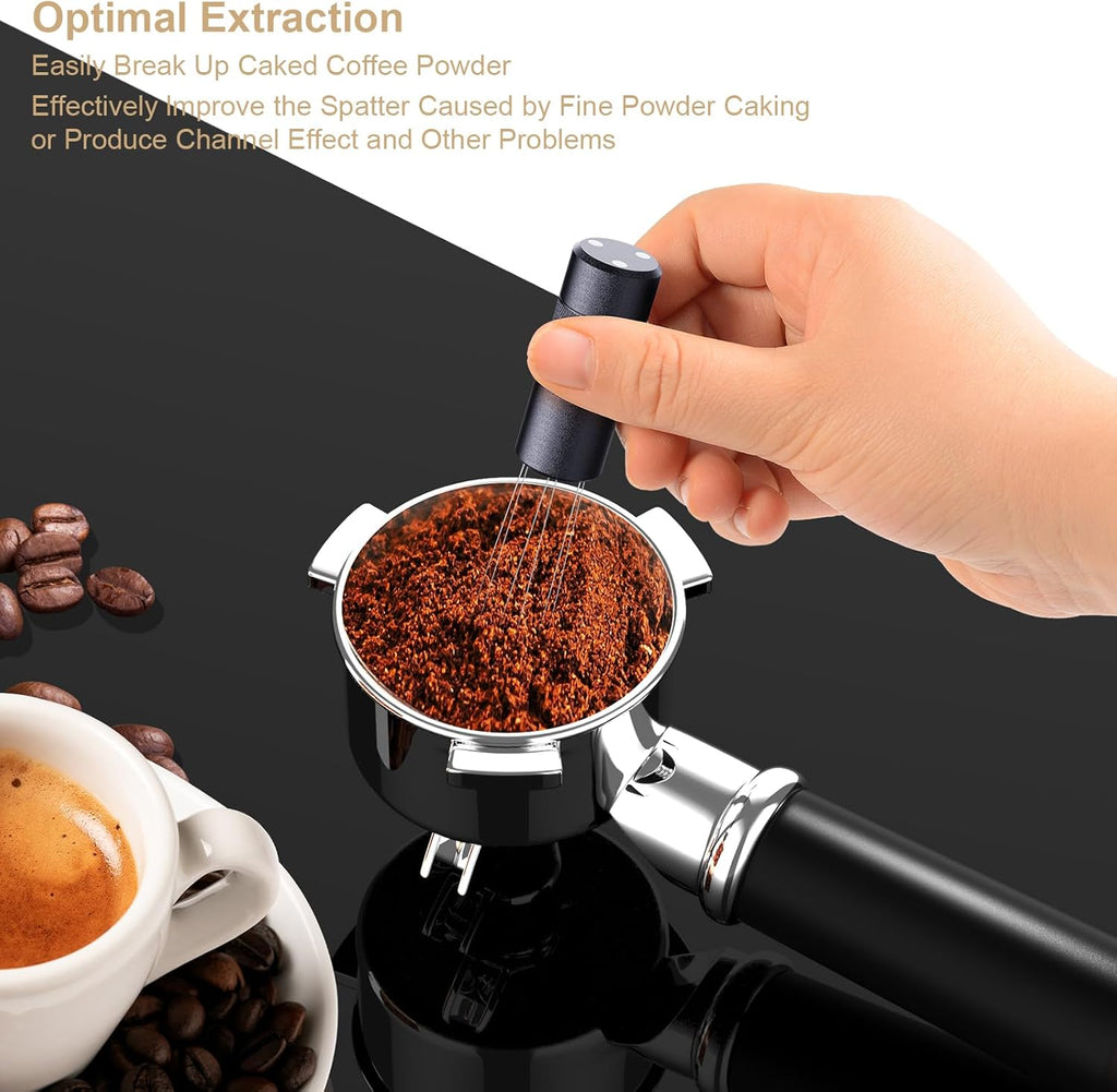WDT Tool Espresso Distribution Tool, Coffee Distribution Tool with Magnetic Stand, Espresso Accessories with 6 Extra Φ0.25mm Stainless Steel Needles for Barista (Light Black, H：4.8 inches)