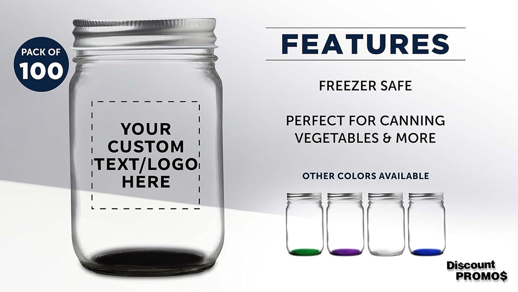 DISCOUNT PROMOS 100 Decorating Mason Jars Set, 12 oz. - Customizable Text, Logo - Canning, Aluminum Lid - Black