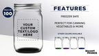 DISCOUNT PROMOS 100 Decorating Mason Jars Set, 12 oz. - Customizable Text, Logo - Canning, Aluminum Lid - Black
