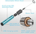 Rechargeable Milk Frother Handheld Electric Frother Wand Milk Foamer Drink Mixer for Coffee, Lattes, Cappuccino, and Egg, Stainless Steel for Travel-Light Blue