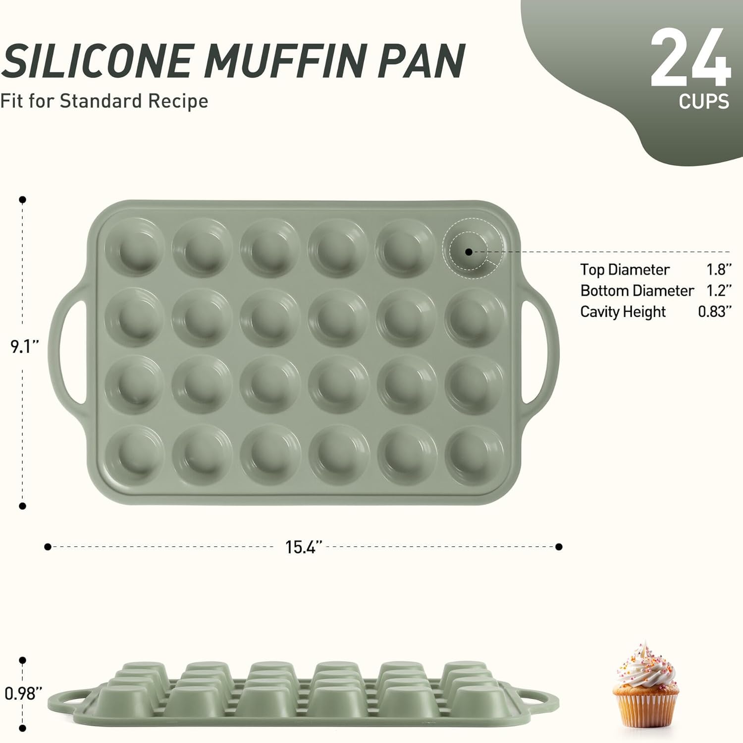 24 Cups Silicone Muffin Pan with Metal Reinforced Frame Mini Size Cupcake Pan Tray Egg Bites Silicone Circle Cookie Molds Little Small Muffin Tin Tart Pans Baking Sheet Set for Sandwiches