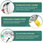 0-3000psi Stainless Steel 1/4" NPT 2.5" Dial, Glycerin Liquid Filled Pressure Gauge Lower Mount Designed for Pressure Testing of Water, Oil and Air (with Range Mark Pointer)