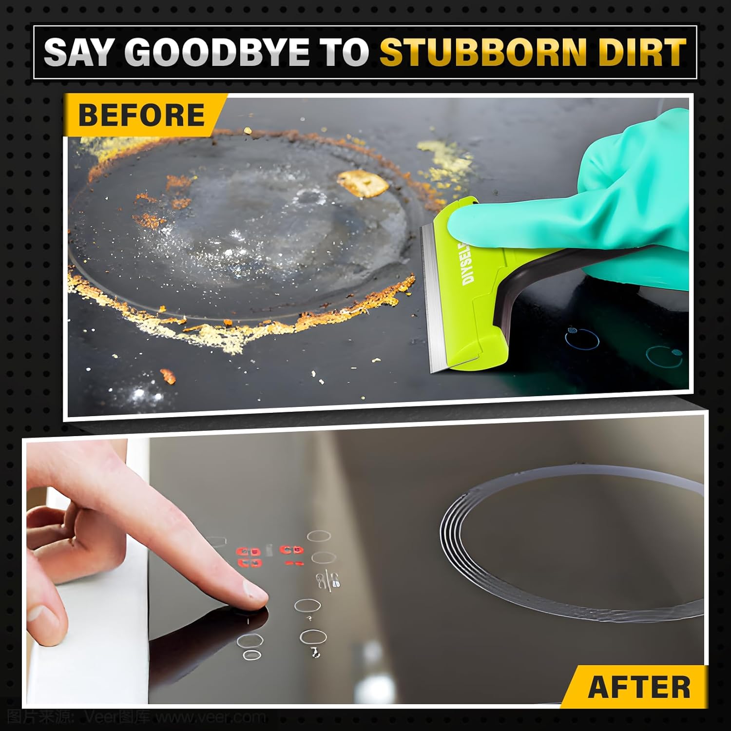 DIYSELF Razor Blade Scraper, 1 PCS Razor Scraper with Handle, Razor Blade Scraper Tool for Glass, Window Scraper with 10 PCS 4″ Blades, Razor Scraper Tool for Cleaning Stovetop, Oven, Shower Glass