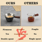 Mongdio Espresso Measuring Cup, Stainless Steel Espresso Shot Cups with Wooden Handle and Double Spouts, 3.4OZ/100ML, Black