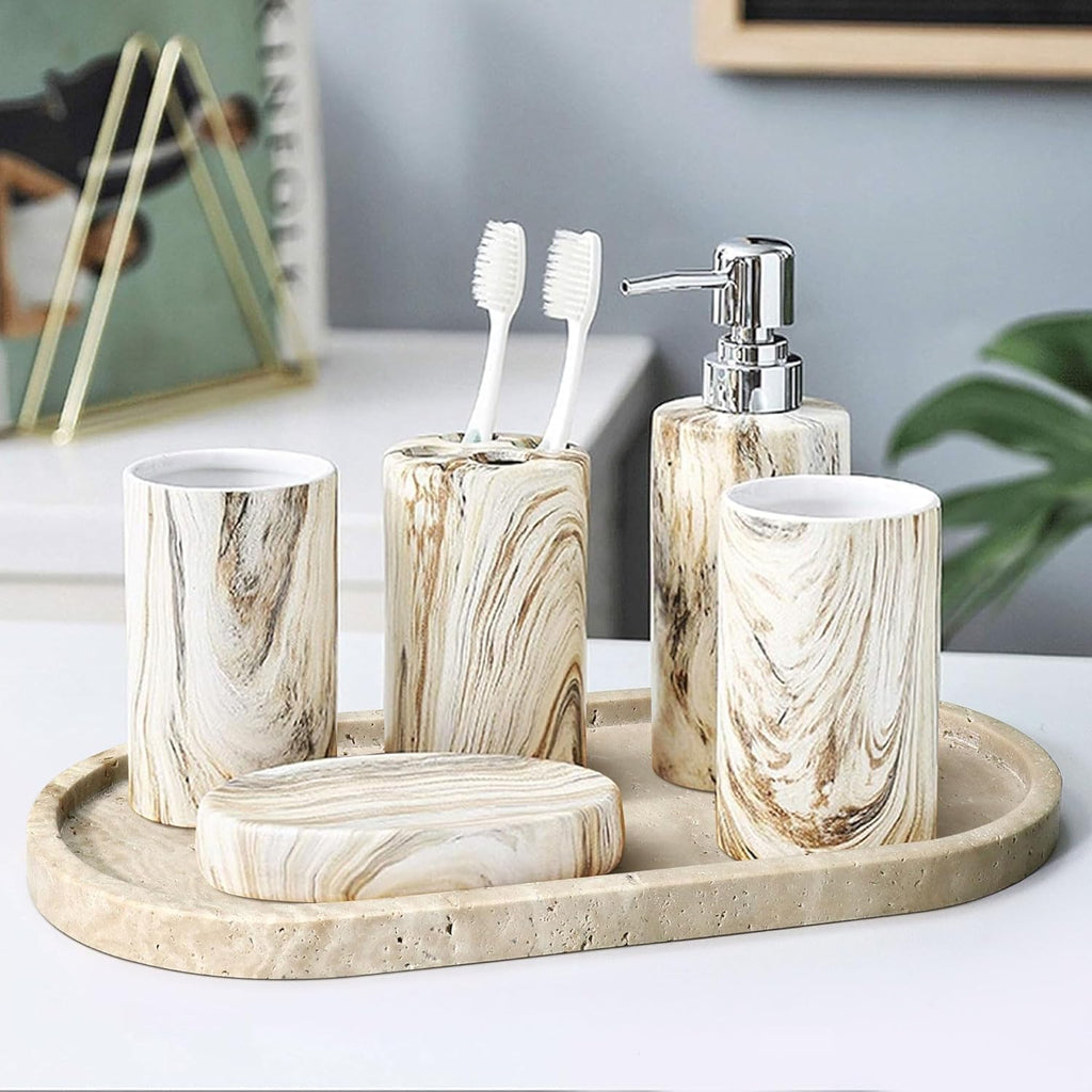 Natural Marble Tray, Oval Vanity Decorative Tray for Bathroom Counter, Countertop Stone Organizer, Catchall Tray for Kitchen, Perfume, Candles, Jewelry Dish Decorative Tray