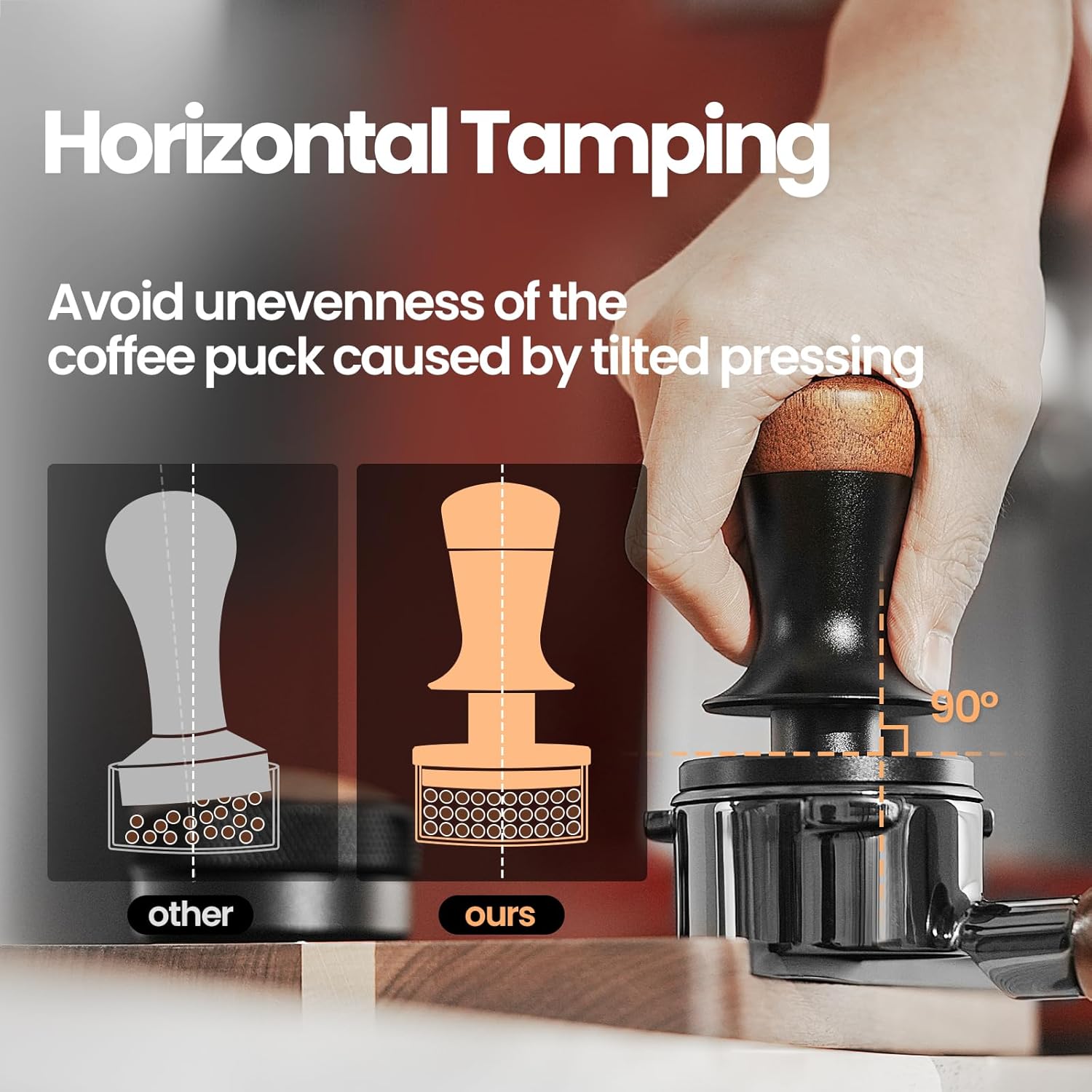 MHW-3BOMBER 54mm Espresso Tamper, Double Spring Loaded Tamper, Self Leveling without Tilting, 53mm Coffee Tamper with Wood Cover, 53.35mm Ripple Base, T7127