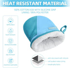 Mini Oven Mitts, Kitchen Oven Gloves Kitchen Mittens 500 Degrees Heat Resistant Baking Gloves, Non-Slip Silicone Surface with Hanging Loops Hot Gloves for Cooking, Baking, BBQ 1 Pair-Blue