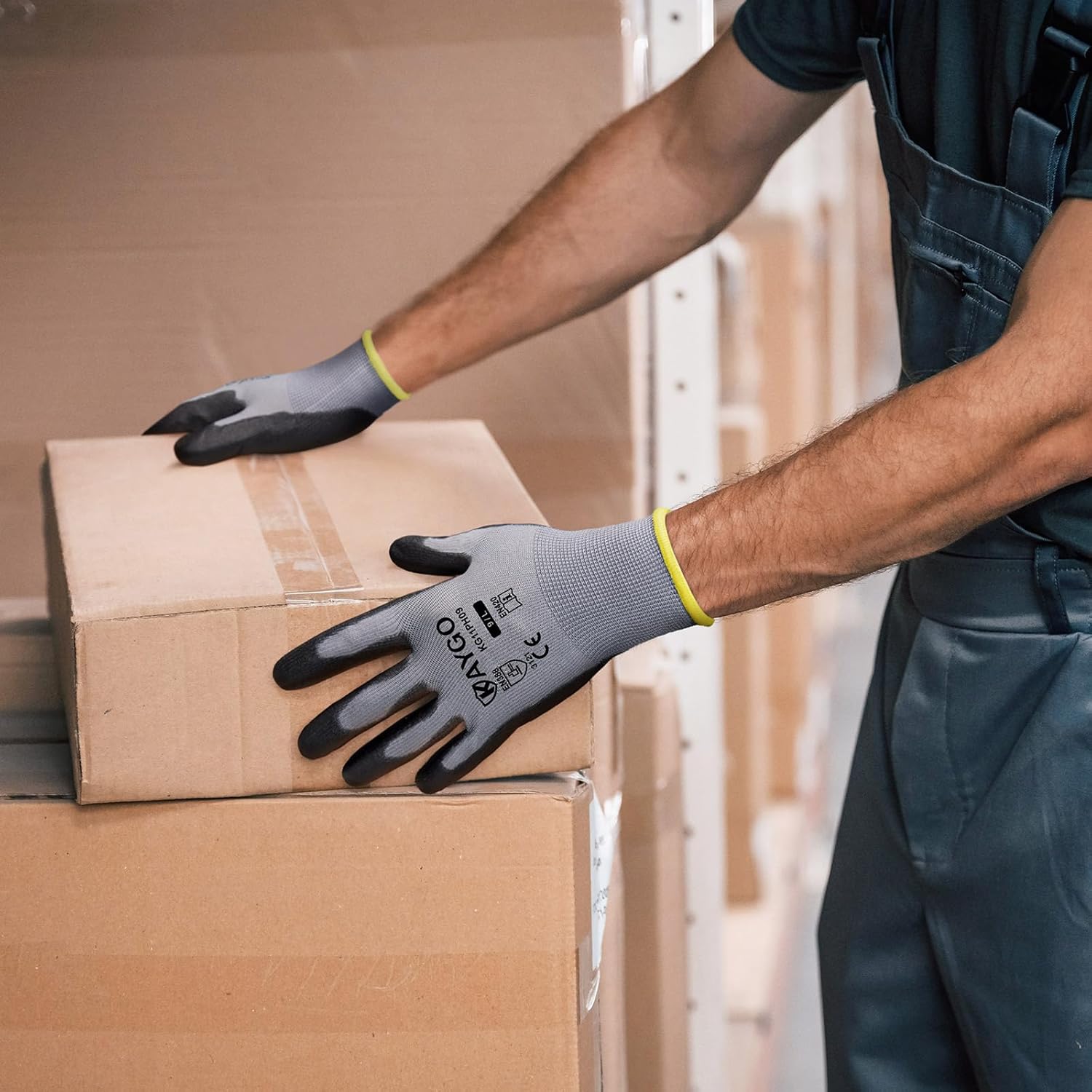 KAYGO Safety Work Gloves PU Coated, 60 Pairs KG11PB, Seamless Knit Glove with Polyurethane Coated Smooth Grip on Palm & Fingers, for Men and Women (X-Large, Gray)