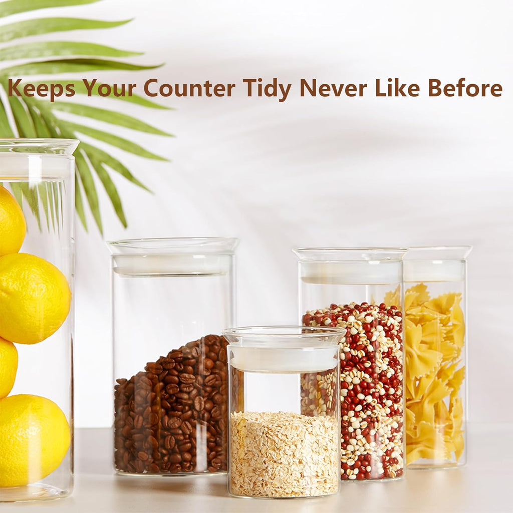 ZENS 15oz Glass Food Storage Jars Set of 3, Clear Glass Canisters with Airtight Lids, Small Container Spice Jars for Kitchen Herbs, Sugar, Blooming Tea, Candy