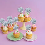 Gyufise 30Pcs Foil Firework Cupcake Toppers Sparkle Tinsel Cake Toppers Tinsel Drink Cake Decoration Cocktail Picks for Birthday Wedding Graduation Party Supplies Dark Silver