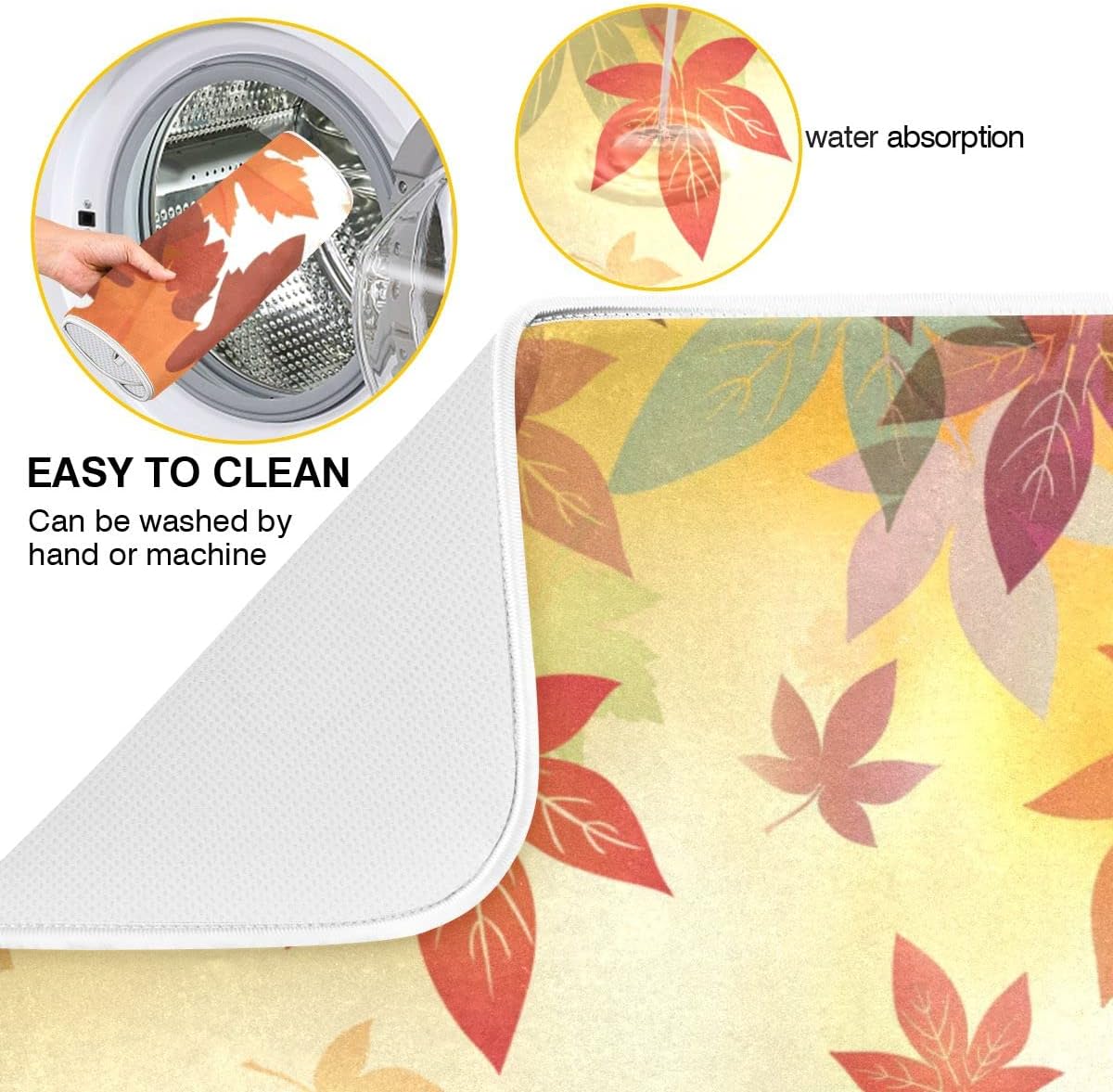 Autumn Fall Dish Drying Mat for Kitchen Counter Pumpkin Maple Leaves Drying Mat 18 x 24 Inch with Absorbent Reversible Microfiber Dish Drying Pad Dish Rack Drainer Mats for Coffee Bar