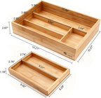 2-Tier Drawer Organizer with Removable Cutlery Tray Kitchen Utensil Silverware Drawer Organizer, Silverware Tray for Drawer Utensil Holder Bamboo Flatware Box for Utensils Stationery Cosmetics (M)