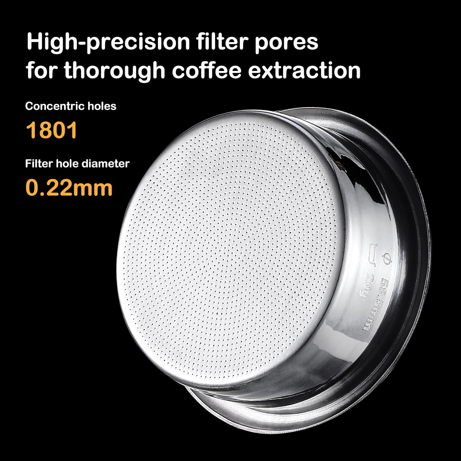 Bincoo Precision Espresso Filter Basket Compatible with 58mm Espresso Machine Portafilters,304 Stainless Steel Portafilter Basket for 16g/18g/20g,High-Precision Holes(20g- 58.5mm)