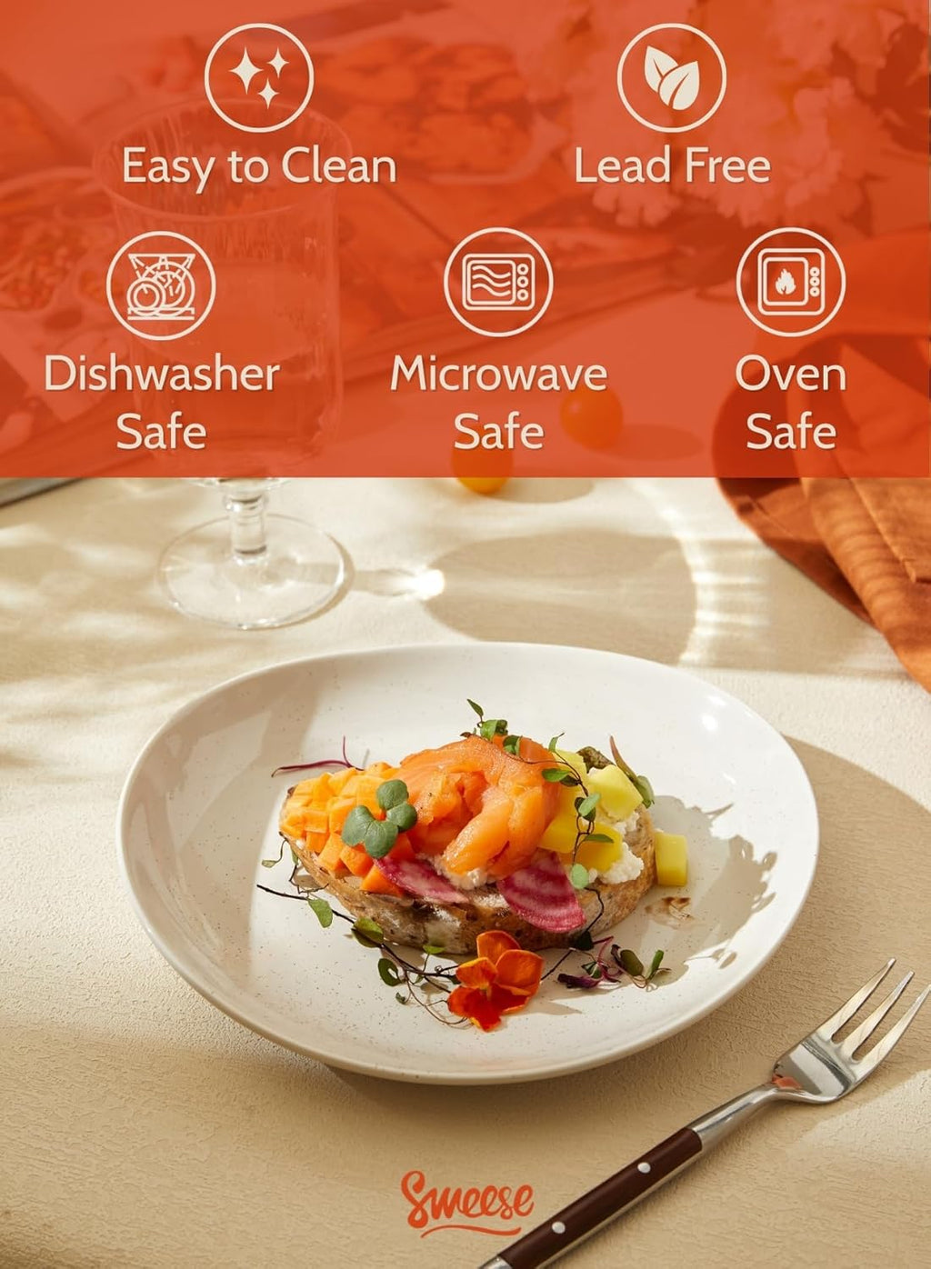 Sweese 7.8" Porcelain Dessert Plates Set, Grey, Set of 6 - Scratch Resistant, Dishwasher Microwave Safe