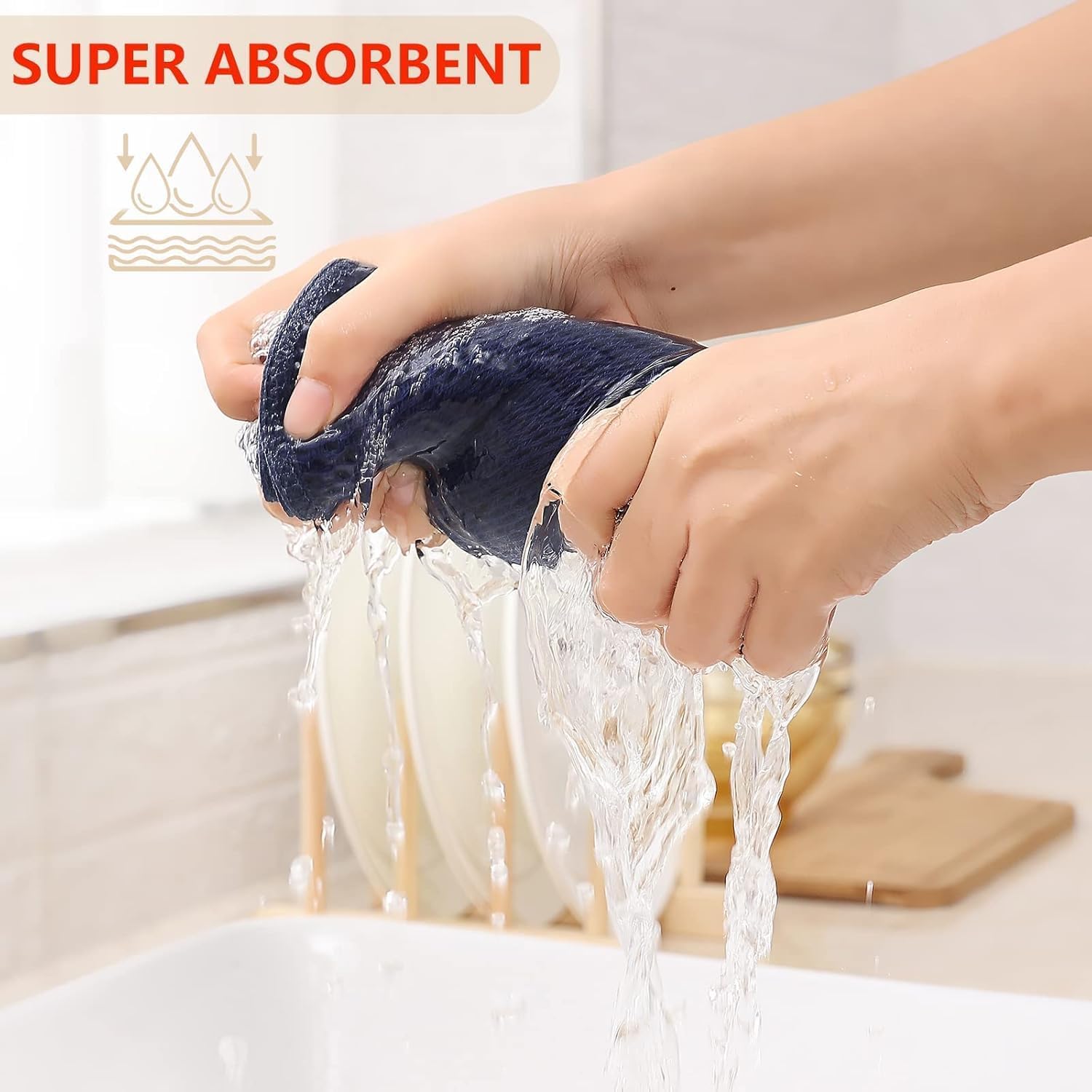 Kitinjoy 100% Cotton Waffle Weave Kitchen Towels, 12-Pack Super Soft and Absorbent Dish Towels for Drying Dishes, Kitchen Hand Towels, 13 in x 28 in, Navy Blue