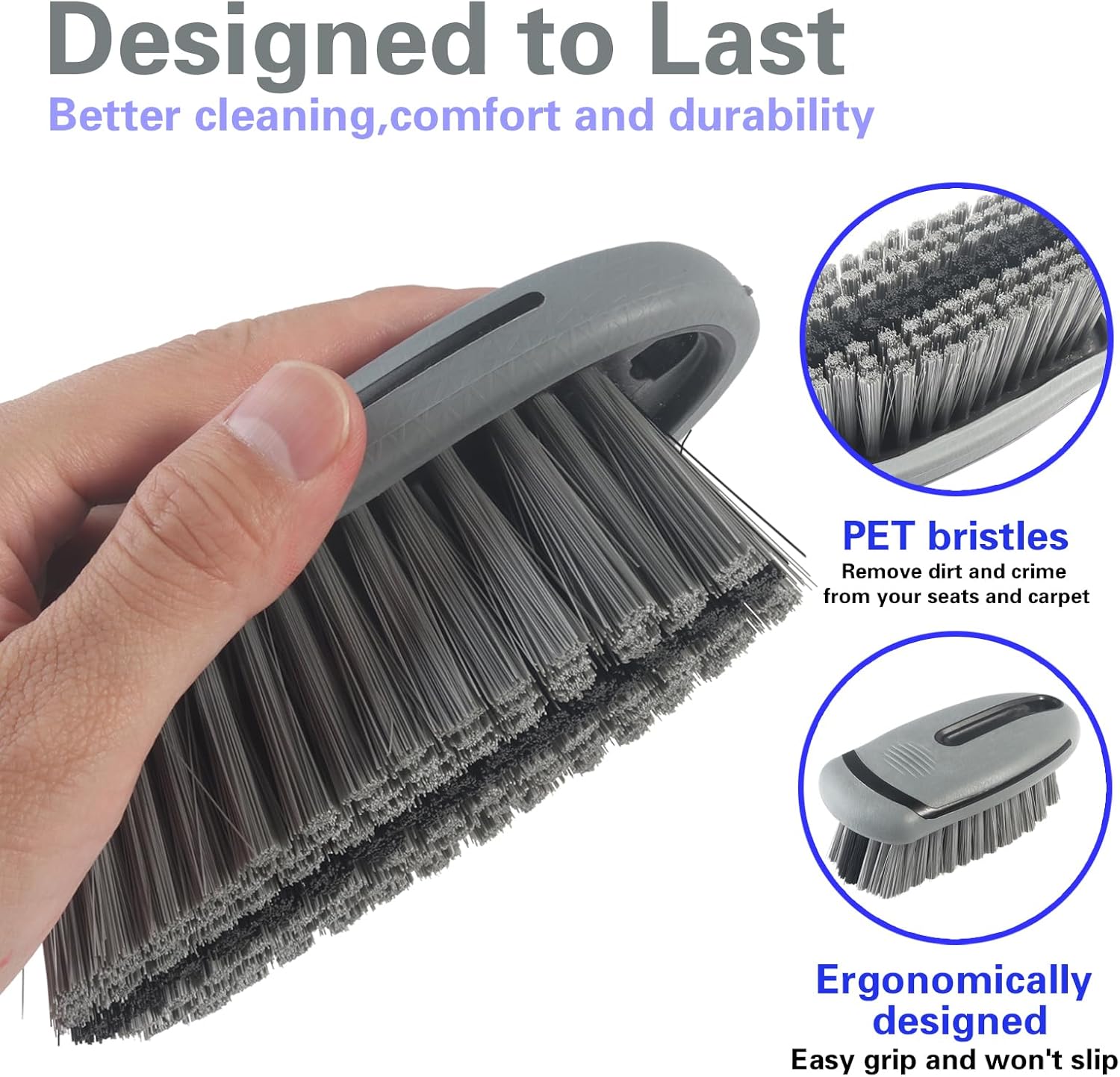 Carpet and Interior Cleaning Brushes, car Cleaning Brushes, Carpet Washing Brushes, Hard Bristle Detail Brushes, car and Home Interior Leather Brushes (Grey)