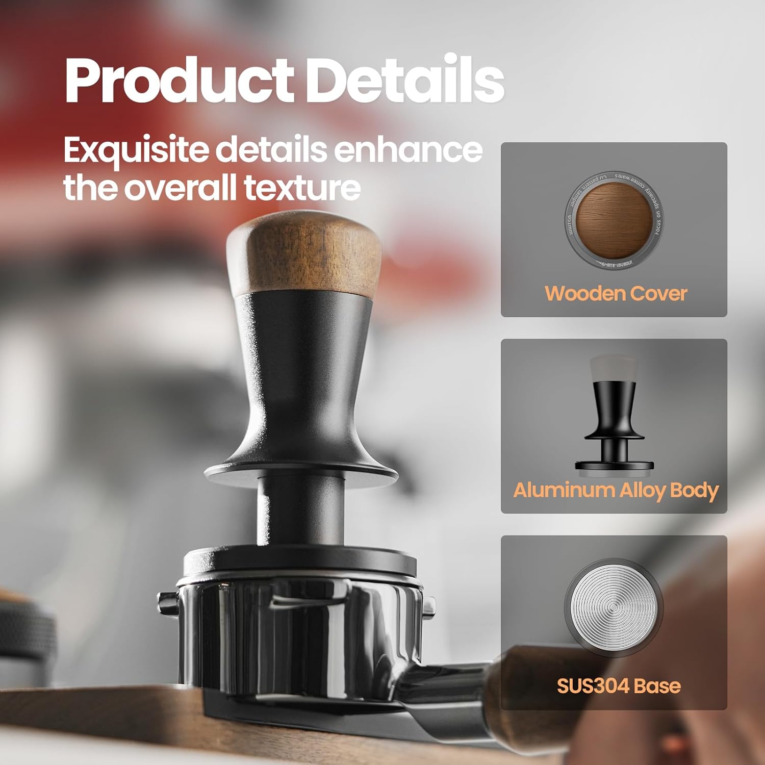 MHW-3BOMBER 58mm Coffee Tamper, Wooden Espresso Tamper Tool with 2 Spring Loaded, Auto-rebound, Auto-Leveling Tamper without Tilting, 58.35mm Stainless Steel Base, T7124