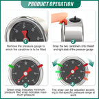 0-60PSI Stainless Steel Glycerin Filled Pressure Gauge 1.5" Black Dial Size, 1/8" NPT Back Mount, for Tube, Water Pump, Gas, Liquid, Pressure Test (with Range Mark Pointer)