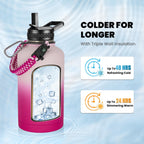 Insulated Water Bottle 64 oz, Triple Wall Vacuum Stainless Steel (Cold for 48 Hrs), Leak Proof & Non-BPA, Half Gallon Water Flask Jug with Paracord Handle & Straw Spout Lids, Ombre Pink