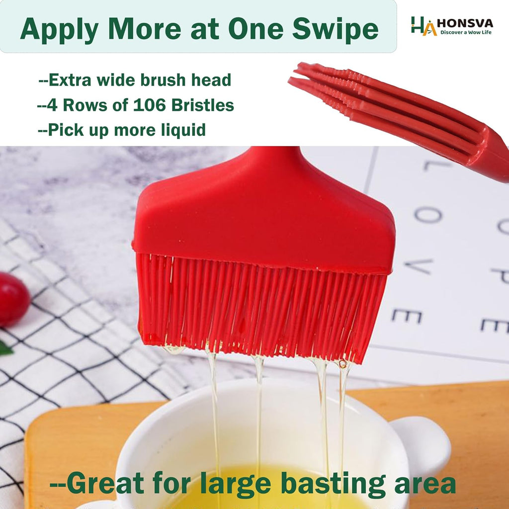 Large Silicone Sauce Brush for Basting, Heat Resistant, W/3.5" L/8.5", One-Piece Design Kitchen Utensil for Baking, Grilling, Spreading Butter, BBQ Sauce, Marinade, Dishwasher Safe, 1 Pcs, Red