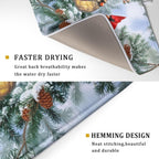 Winter Red Cardinal Bird Dish Drying Mat for Kitchen Counter,Holly Berry Branches Xmas Snowflake Cabin Drying Mat 18 x 24 Inch with High Absorbent Microfiber Drainer Mat for Coffee Bar