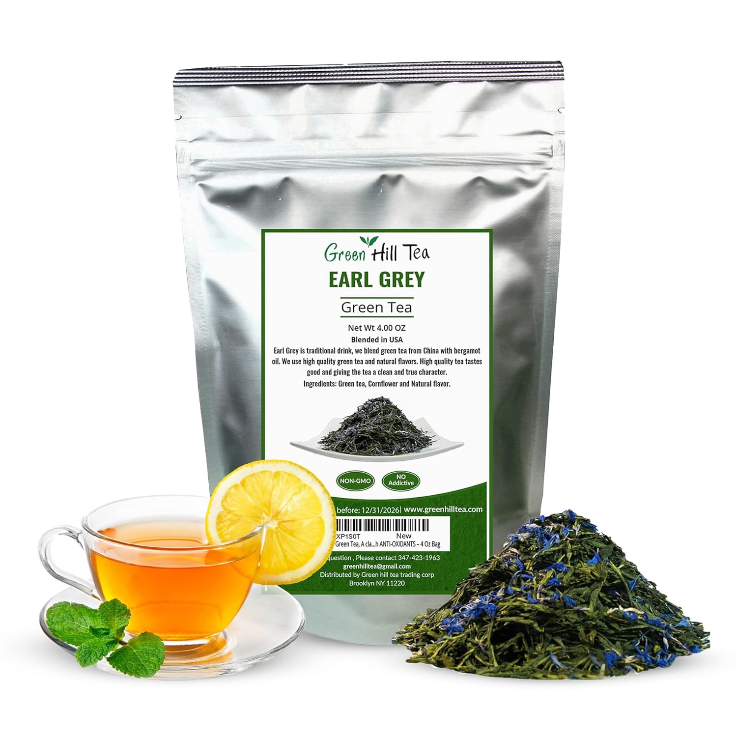 Earl Grey Green Tea, A classic blend with finest green tea,high ANTI-OXIDANTS – 4 Oz Bag