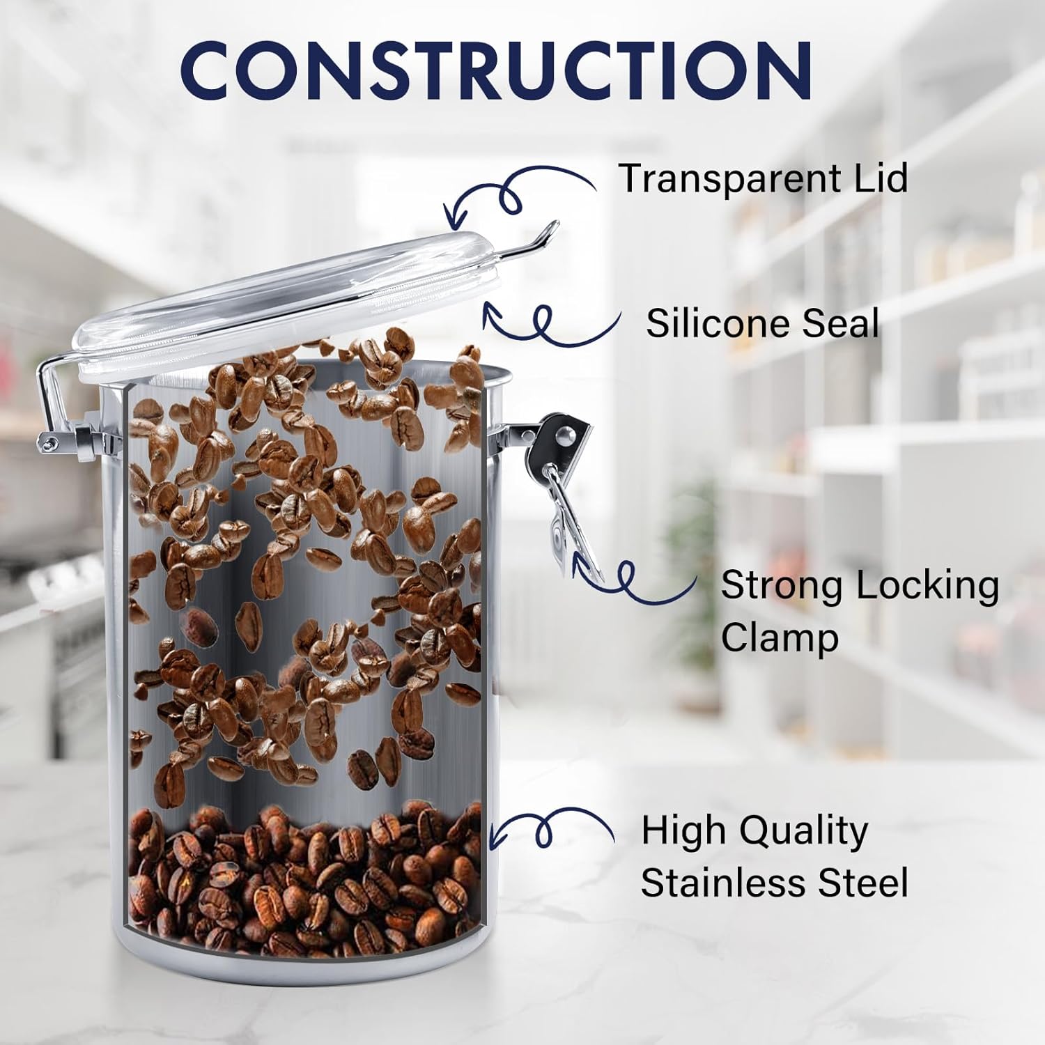 ENLOY 4-Piece Stainless Steel Airtight Food Storage Canister Set with Clear Lid, Containers Sets for Kitchen Counter for Sugar, Flour, Tea, Candy, Cookie, Spice, 28/32/38/65 oz