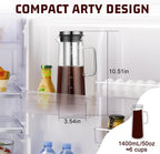 Cold Brew Coffee Maker, 1.4L/48oz Slim Borosilicate Glass Pitcher with Stainless Steel Filter, Fit Fridge Door, Dishwasher Safe & Airtight Lid, Mannual Included, Iced Tea & Fruit Infuser