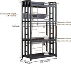 Adjustable 4-Tier Heavy Duty Kitchen Baker's Rack with Power Outlet, with Industrial Wheels, Free Standing Microwave Oven Cart Stand for Storage, Garage, Mini Fridge Stand, Black