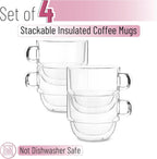BTaT- Stackable Insulated Coffee Mugs, 4 Pack 16 oz(500 ml), Ideal for Hot and Cold Drinks, Stackable Cappuccino Cups, Double Wall Glass Coffee Cups, Tea Cups, Latte Cups, Beer Glasses, Latte Mug