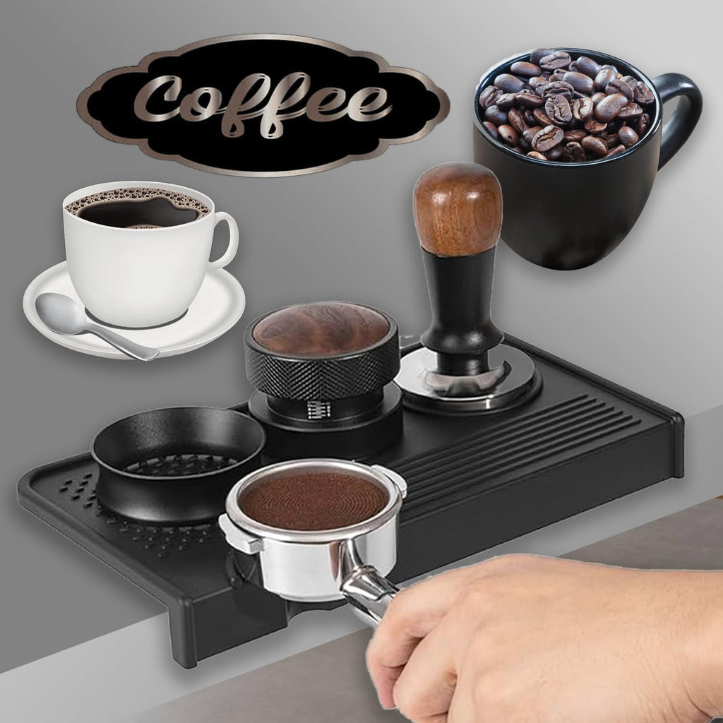 Espresso Tamping Mat,Silicone Tamping Mat,10.4 in. x 5.5 in.Coffee Machine Accessory,Waterproof and Heat Resistant Black