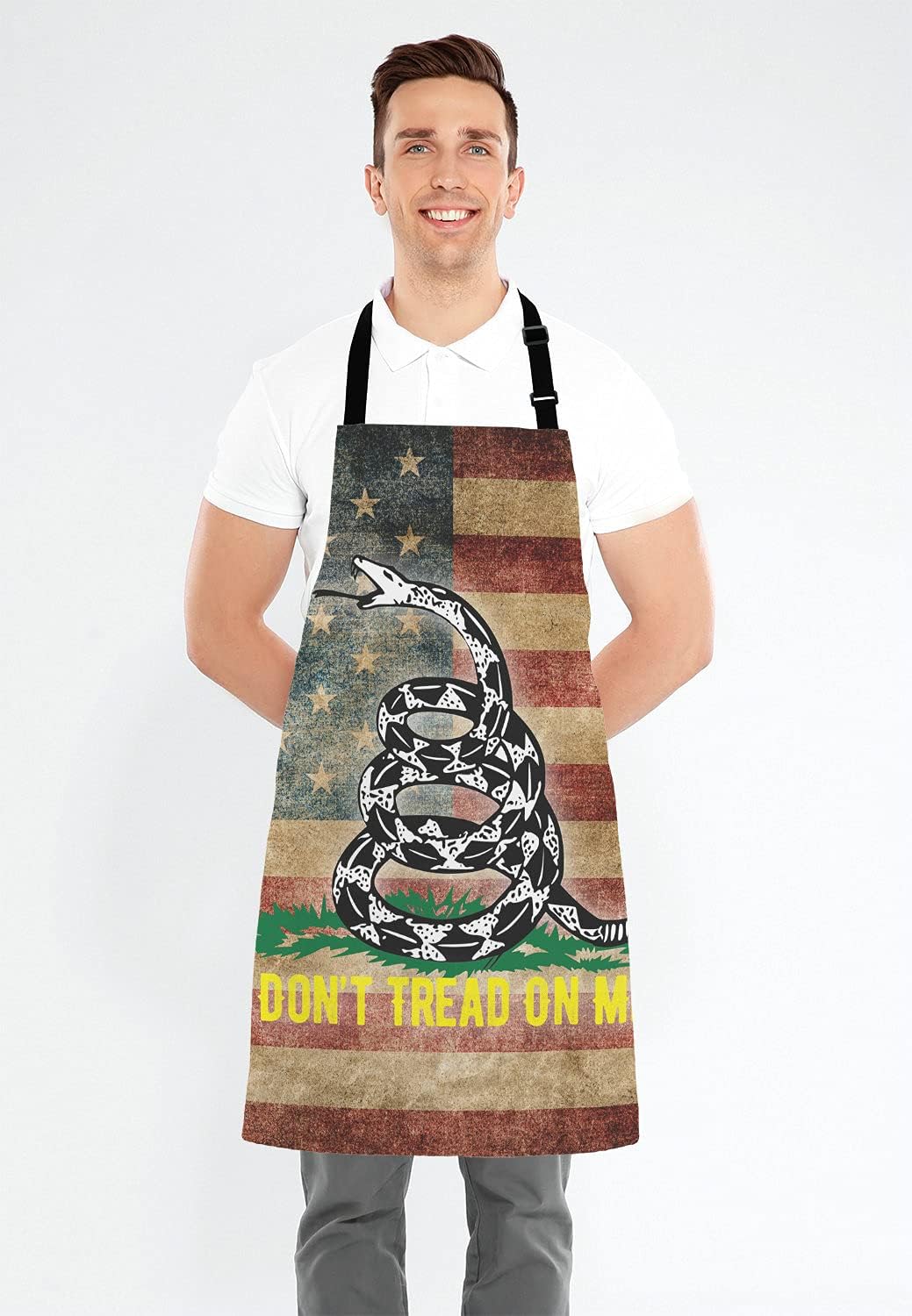 American Flag Dont Tread On Me Bib Apron with Adjustable Neck for Men Women,Suitable for Home Kitchen Cooking Waitress Chef Grill Bistro Baking BBQ Apron
