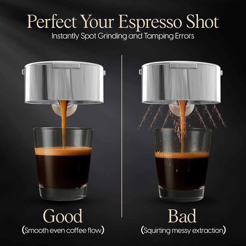 Bottomless Portafilter 54mm - Stainless Steel Filter Basket and Ergonomic Mahogany Wood Handle - Compatible with Breville 54mm Bottomless Portafilter Coffee Machine Models