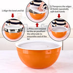 Orange Mixing Bowls with Lids Set of 7, Stainless Steel Nesting Bowl with Khaki Lid for Non-slip Mixing Prepping Storing Serving, 7 Sizes-7/3.6/2.7/2.1/1.5/1/0.8 QT