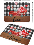 Valentine's Day Red Heart Truck Dish Drying Mat for Kitchen Counter,Black White Buffalo Plaid Love Drying Mat 18 x 24 Inch with Absorbent Reversible Microfiber Dish Drying Pad for Coffee Bar