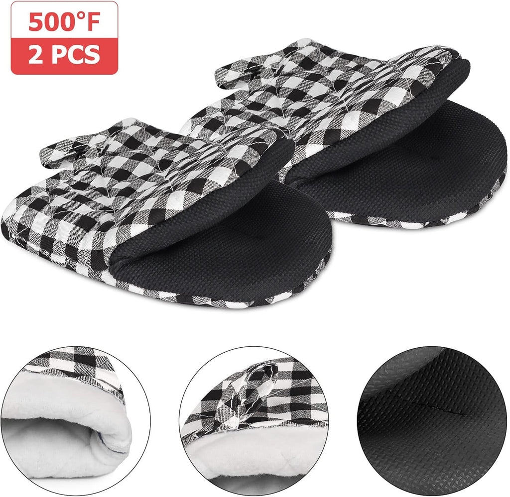 1 Pair Short Oven Mitts, Heat Resistant Silicone Kitchen Mini Oven Mitts for 500 Degrees, Non-Slip Grip Surfaces and Hanging Loop Gloves, Baking Grilling Barbecue Microwave Machine Washable