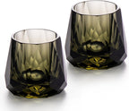 KAMMAK Crystal Whiskey Glasses Set of 2, 5.3oz Old Fashioned Glasses Stemless, Hand Blown Colored Cocktail Glasses, Engagement Gifts for Couples, Women, Men