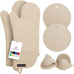 Rorecay Oven Mitts and Pot Holders Sets 6pcs, Extra Long Kitchen Silicone Oven Gloves High Heat Resistant 500 Degrees Non-Slip Potholders Hot Pads for Baking Cooking, Milkshake