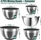 Mixing Bowls with Airtight Lids Set, 4 Stainless Steel Bowls Nesting Bowls & Colander, Kitchen Organizers and Storage Non-Slip Bottom, Size 1.5/2.0/2.5/4.5QT, Great for Mixing & Serving, Black