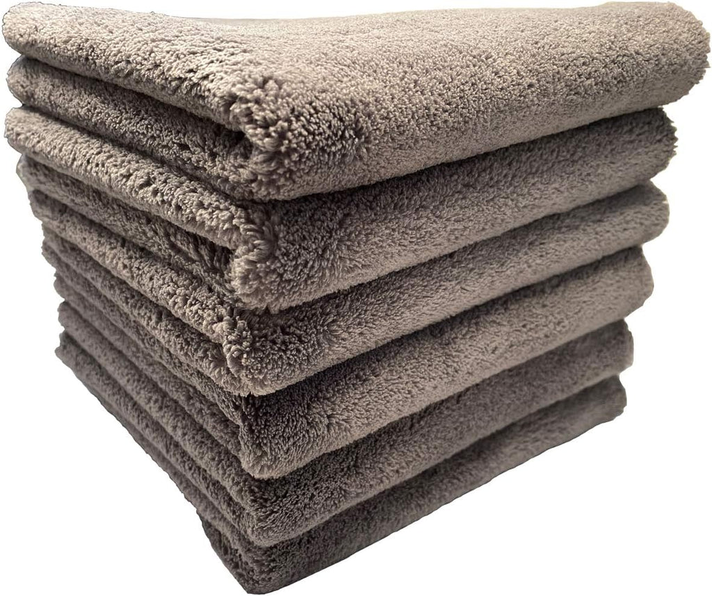 Plush Edgeless Microfiber Towel for Car, Soft Drying Wash Detailing Buffing Polishing Towel, 530 GSM 6Pack 16 x 16inches (Gray, 6Pack)