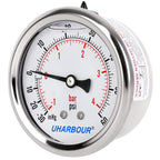 Glycerin Filled Vacuum Pressure Gauge, 2-1/2" Clear dial,1/4" NPT Back Connection, Stainless Steel Case, Brass Movement, Dual Scales -30HG/60PSI……