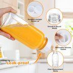 4 Pack 16 OZ Glass Milk Bottles with Lids, Glass Juice Bottles with Scale & Silicone Pour Spout, Reusable Juice Containers Square Drinking Jars for Milk, Coffee, Smoothies, Water