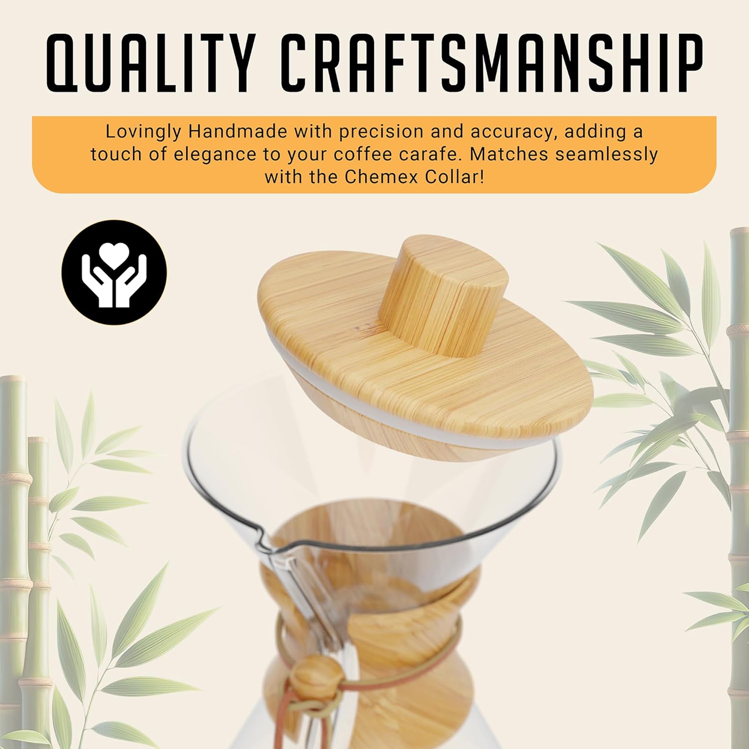 HEXNUB – Bamboo Lid for Chemex Coffee Maker, Heat-Retaining Chemex Cover and Warmer, Fits Bodum, Cosori Pour Over Coffee Makers
