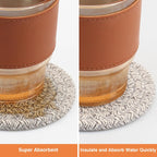 Large 4.8" Cotton Coasters for Drinks Set of 2, Oversized Absorbent Brown Fabric Cup Mats for Coffee Mugs, Boho Desk & Nightstand Drink Pads, Durable Minimalist Coasters for Home Décor(Caffè no)